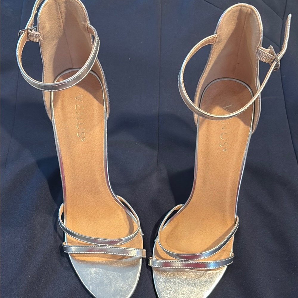VENUS Silver Metallic Heels with Stiletto Design